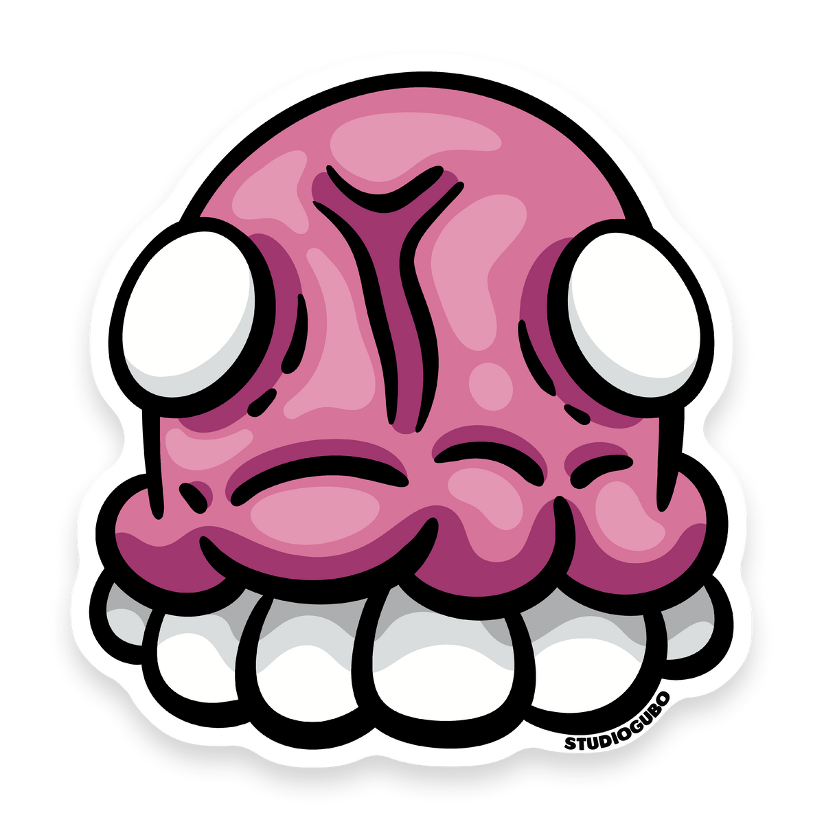 Eik - pink squashed creature character sticker with wide eyes and teeth