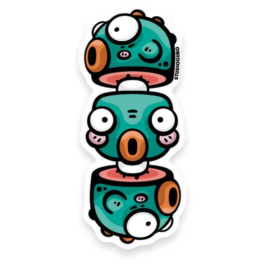 Fishstick - teal three headed stacked fish totem character sticker