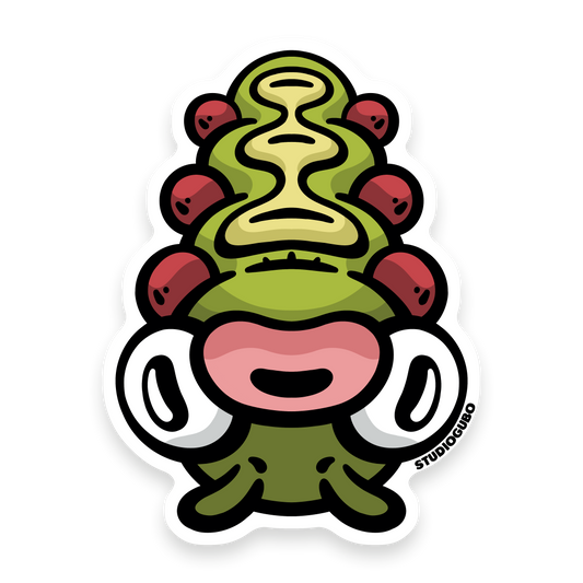 Flip - green upside down caterpillar character sticker with red feet