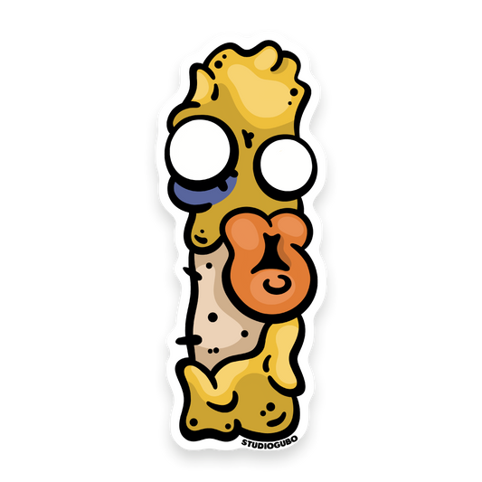 Fuzz - scruffy yellow patchy duck character sticker with orange beak
