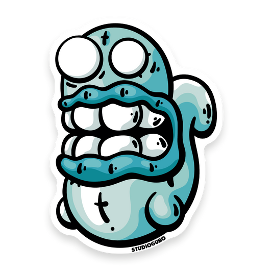 Ghosty - teal ghost character sticker with wide toothy grin