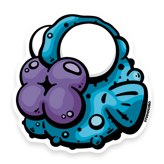 Glorb - blue fish character sticker with big purple kissy lips