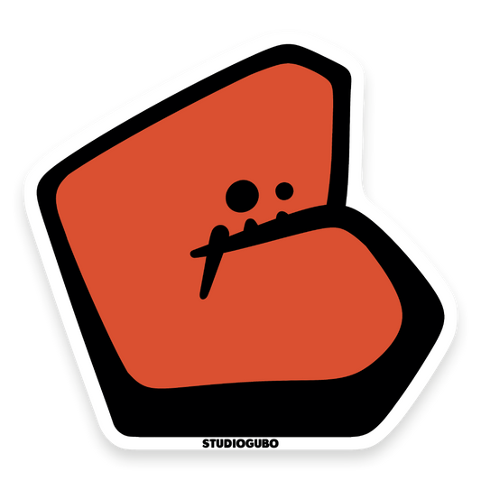 Gubo icon sticker, red brand mascot face with black outline