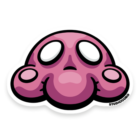 Octo - pink round octopus character sticker with big white eyes