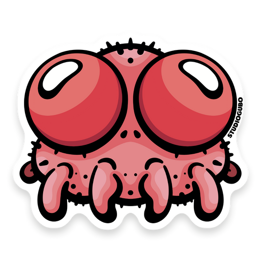 Para - red parasite character sticker with large bulbous eyes and many legs