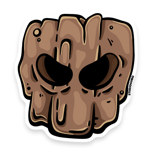 The Rootwatcher - hollow eyed carved wooden tribal mask character sticker