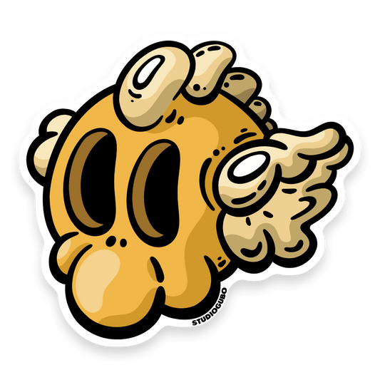 Wingbone - golden flying skull character sticker with wings